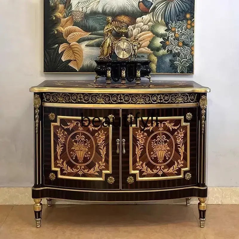 

A16 Neoclassical entrance cabinet carved dining side cabinet luxury gold foil painted solid wood decorative cabinet