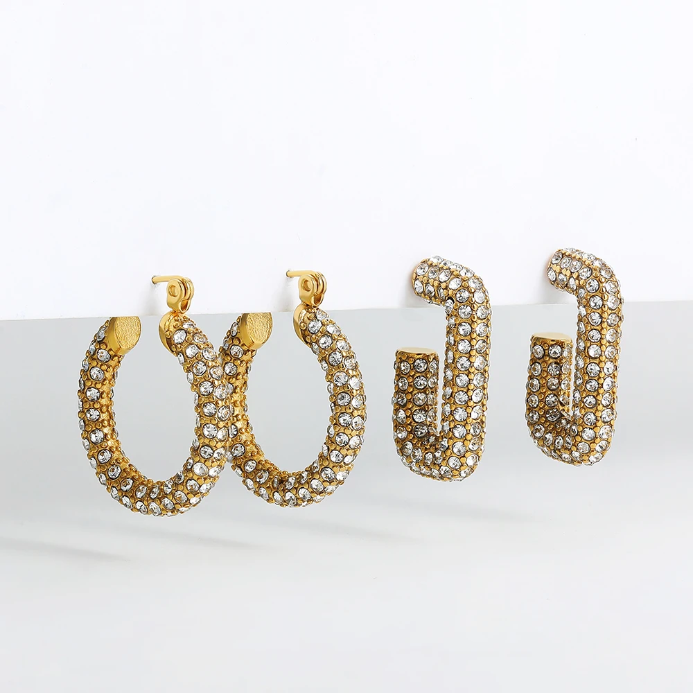 Summer New Punk Pearl Geometrice Twist Huggie Hoop Earrings Women Shiny Rhinestone CZ Chunky Ear Buckle Retro Aesthetics Jewelry
