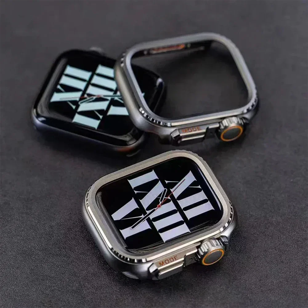 Aluminum Alloy Rugged Case for Apple Watch 9 8 7 45mm Metal Protector Bumper Cover Iwatch Series 6 5 4 Se 44mm Upgrade To Ultra