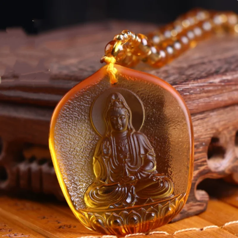 Buddhist Yellow Guanyin Talisman - Compassion Bodhisattva Amulet, Car Hanging Ornament Accessories