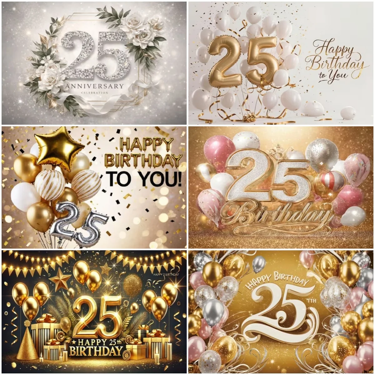 

25th Happy Birthday Party Decoration Background Pink Gold Balloons Glitter Banner Boys Girls Sparkling Photography Backdrop Prop