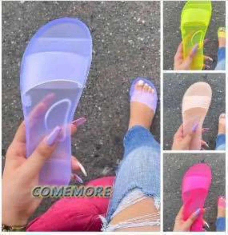 

Woman's Sandals Sexy Summer Shoes Woman Slip on Fashion Slides Ladies Transparent Flats Shoes Flat Flip Flop Beach Large Size 42