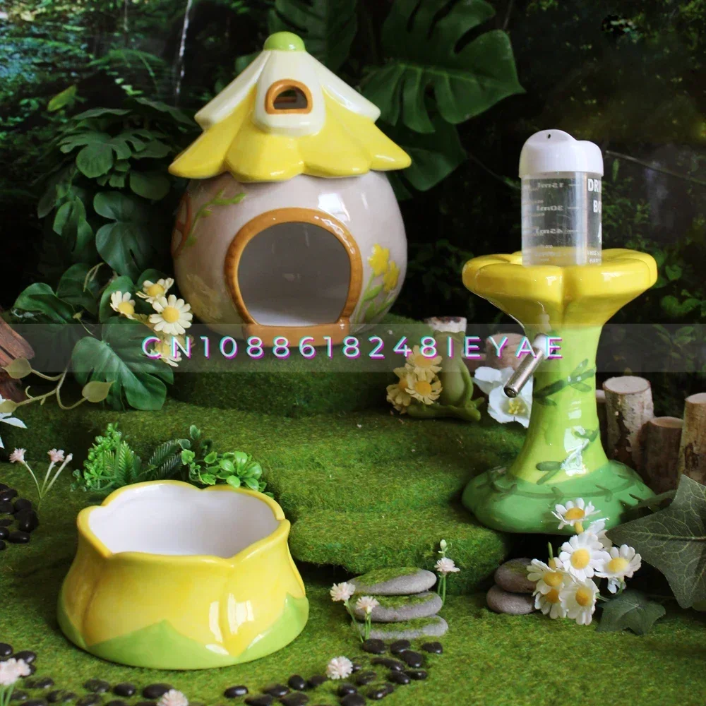 حديقة سلسلة السيراميك الهامستر منزل الهامستر حوض الطعام قفص الحيوانات الصغيرة المناظر الطبيعية لوازم الفئران الملحقات مخبأ الماوس