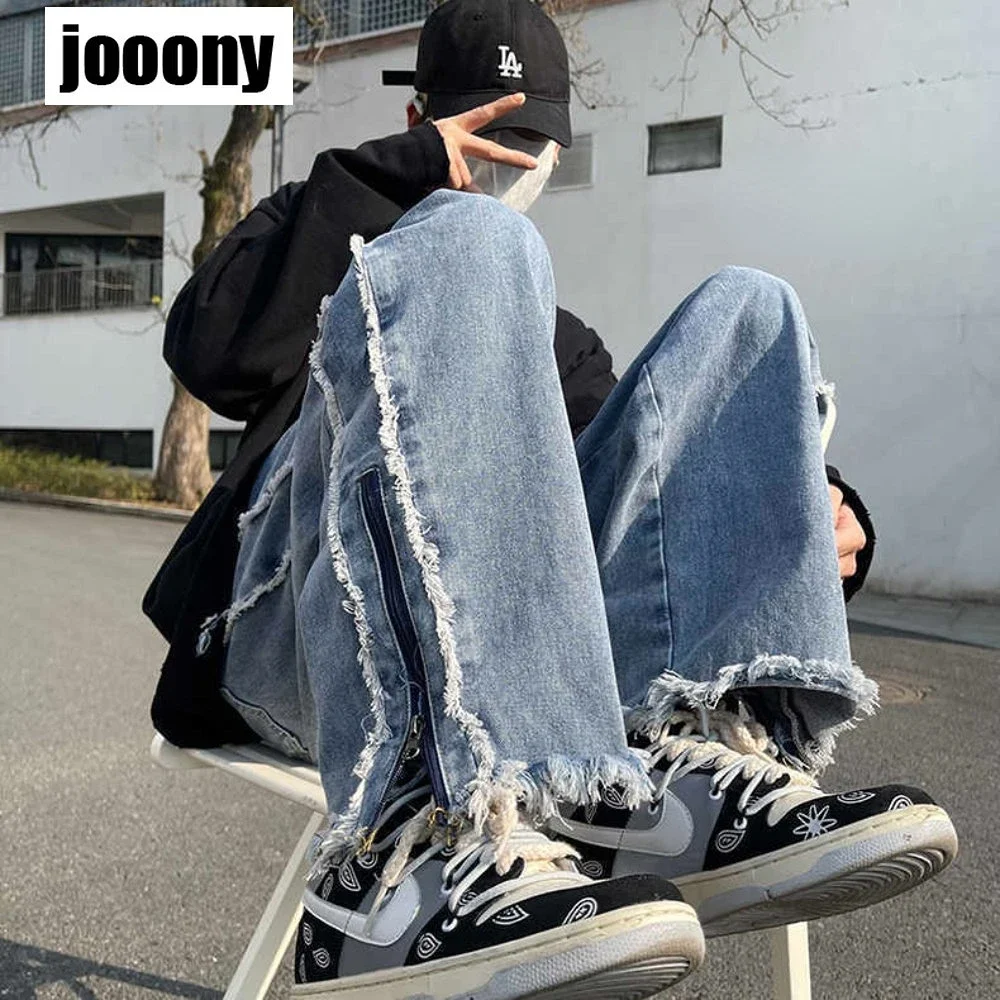 

Весенне-осенние новые модные джинсы в стиле ретро: свободные прямые джинсы с молнией, трендовые повседневные широкие джинсы в уличном стиле