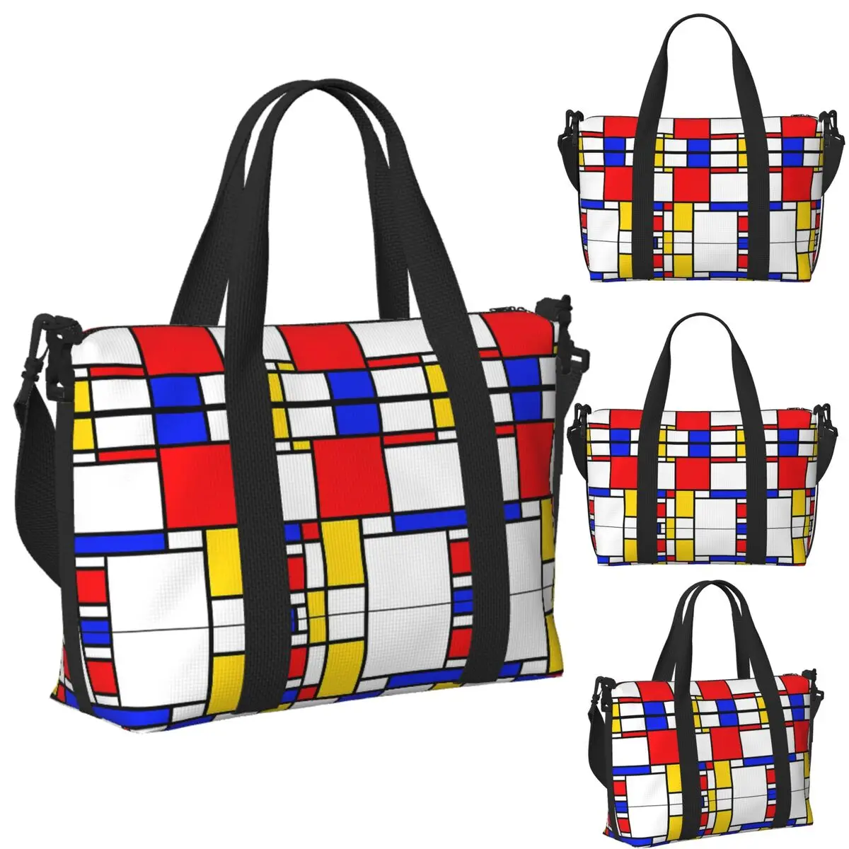 

Custom Mondrian Beach Travel Bag Large Capacity Tote Bags for Gym Yoga Women Shopping Duffle Shoulder Bag