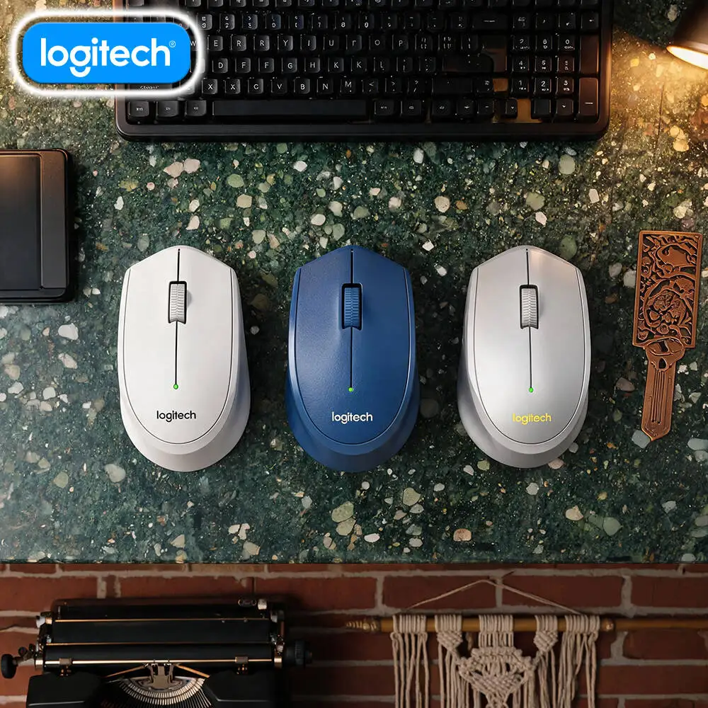 Logitech M330 Wireless Mouse Silent Clicks 2.4GHz USB Receiver Polished Metal for Desktop Laptop Home Library Table Top