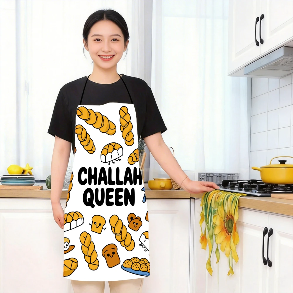 1pc Challah Queen Apron With Cute Bread Patterns And Fun Text For Baking Cooking And Kitchen Use Perfect For Home Bakery Events