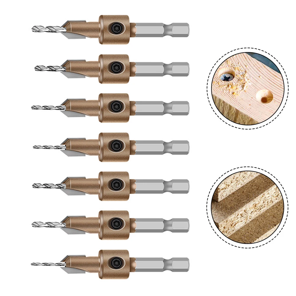 

7pcs/set 8/10mm Countersink Drill Bit Set Woodworking Alloy Tapered Drill Bits For Screw Installation Power Tool Parts