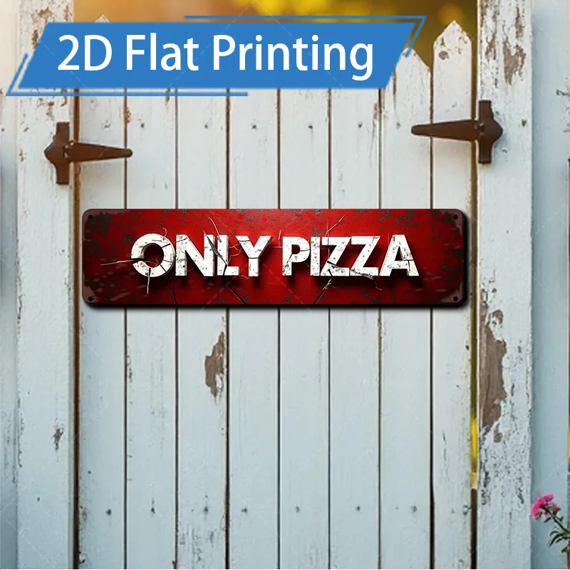 [2D PLANA] Letrero de metal de 1 pieza, letrero de metal rojo rústico "Solo Pizza" de 4 × 16 pulgadas para decoración al aire libre