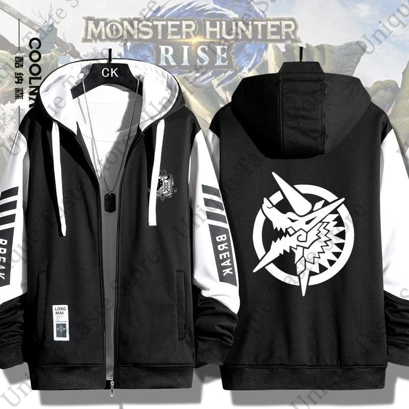 Monster Hunter World Hoodie Zinogre Velkhana Nergigante Hunters Guild Emblem Print Hoodies Thick Autumn Zip Up Sweatshirt Jacket