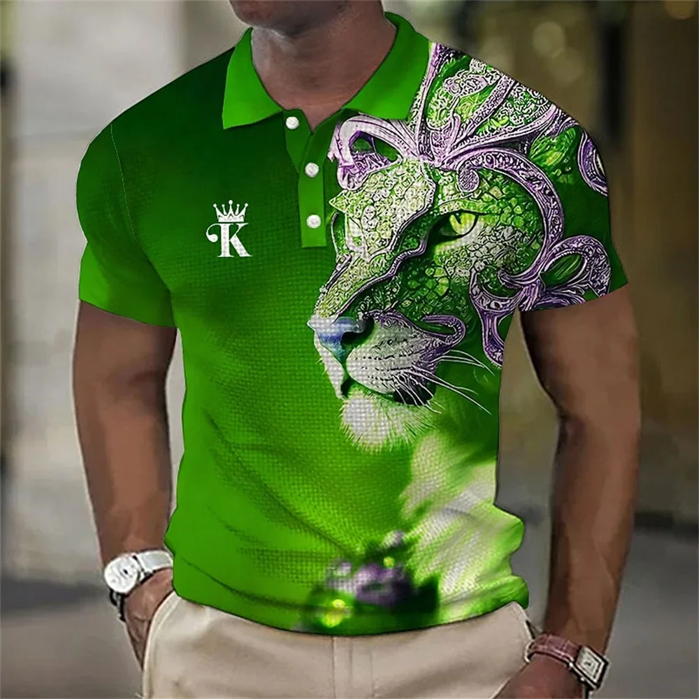 Animal Men Polo Shirt 3d Lion Printing Casual Daily Lapel Tops Tees Fierce Beast T Shirt For Man Clothing Summer Short Sleeves