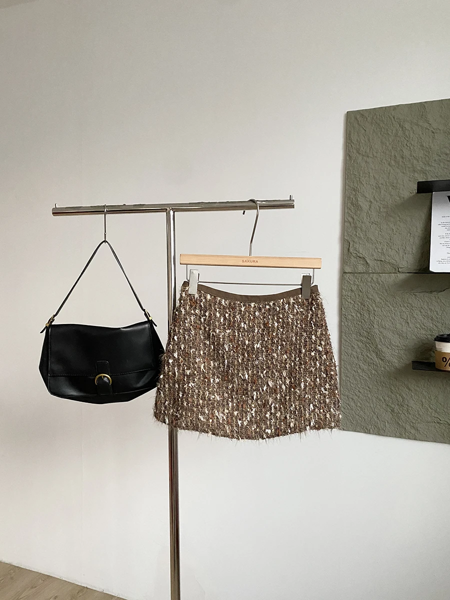 

Блестящая шелковая твиловая юбка А-силуэта с завышенной талией, создающая зимнюю атмосферу, облегающая короткая юбка из полиэфирного волокна с защитой от просвечивания