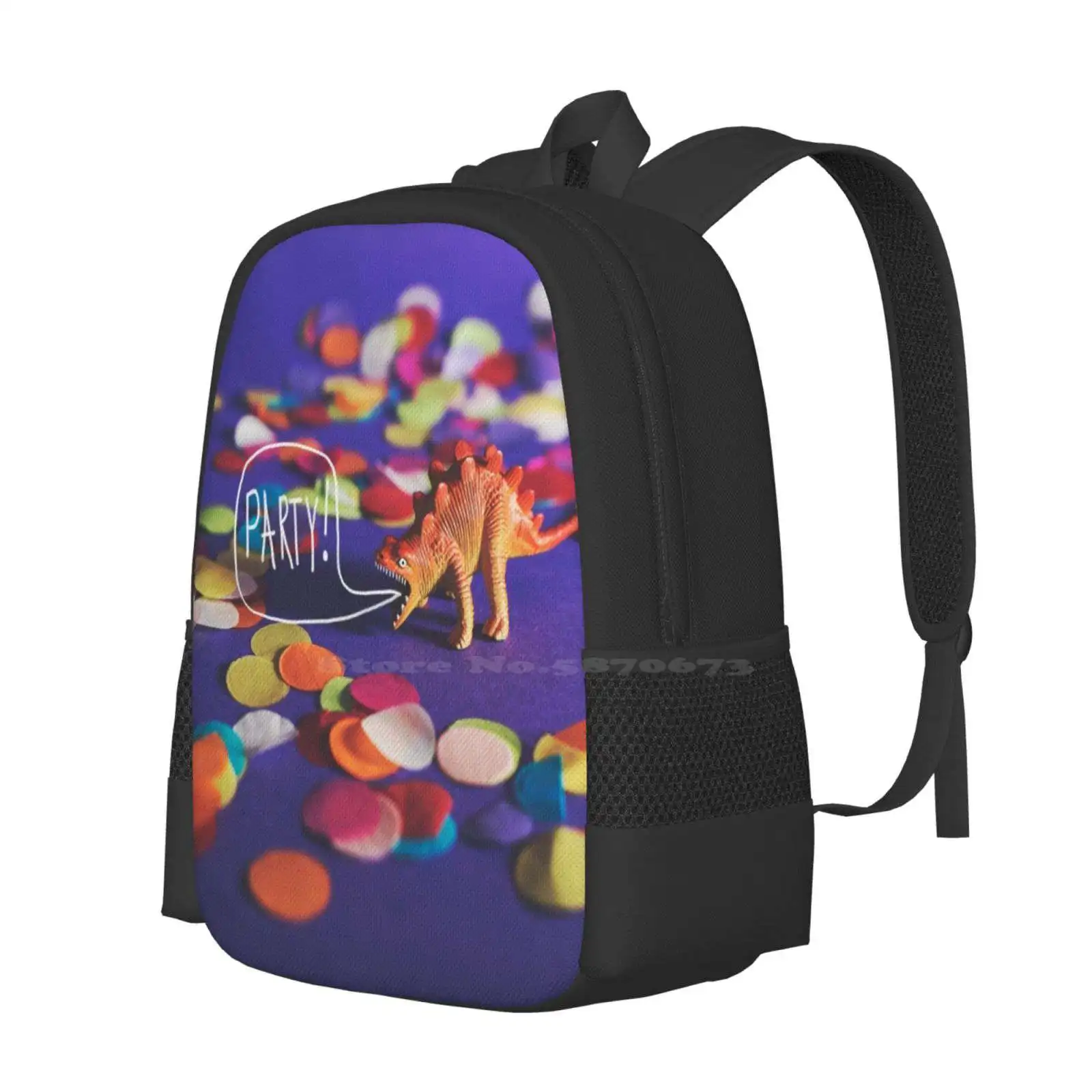 Party Animal! Hot Sale Schoolbag Backpack Fashion Bags Dinosaur Party Confetti Fun Quirky Celebration Purple Colourful Roar