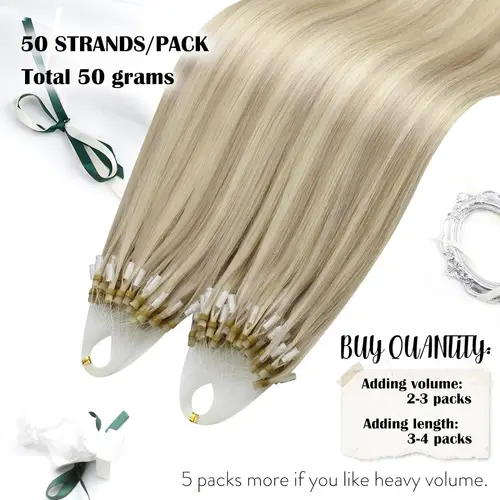 Imagen 2 del producto Moresoo-extensiones de cabello humano con Micro anillas, pelo de fusión en frío, 50G, Invisible, brasileño, prepegado, Remy Extensiones de cabello Micro Link Cabello humano Micro Loop Cabello Fusión en frío 50G Invisib