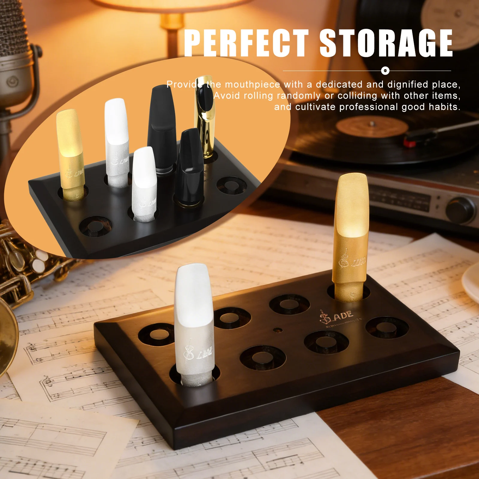 SLADE 8-Slot Saxophone Mouthpiece Holder Maple Wood Stable Base Anti-Roll Design Sax Mouthpiece Holder Wind Instrument Parts