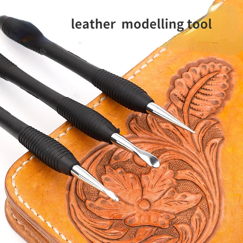 3 pz/set in pelle intaglio modellazione strumento punto scanalatura palla strumento goffratura cucchiaio stilo in pelle premendo Leathercraft