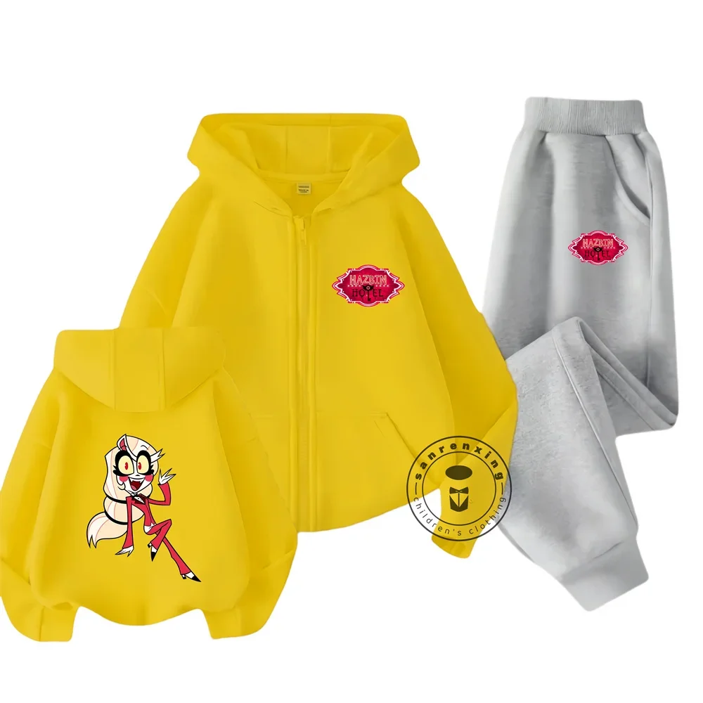 2025 New Hazbin Hotel Girls Kids Zipper Hoodie Set 3-14 Spring Girls Boys Birthday Gift Fashion Casual Hoodie + Pants