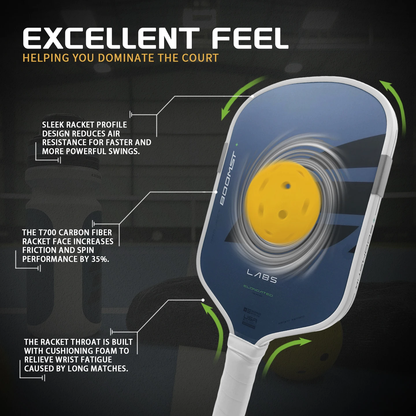 

Ракетка для пиклбола BoomCore 16 мм с противоскользящей поверхностью, цельным дизайном, сотовым сердечником, экологичная, портативная, нейлоновая, для тренировок