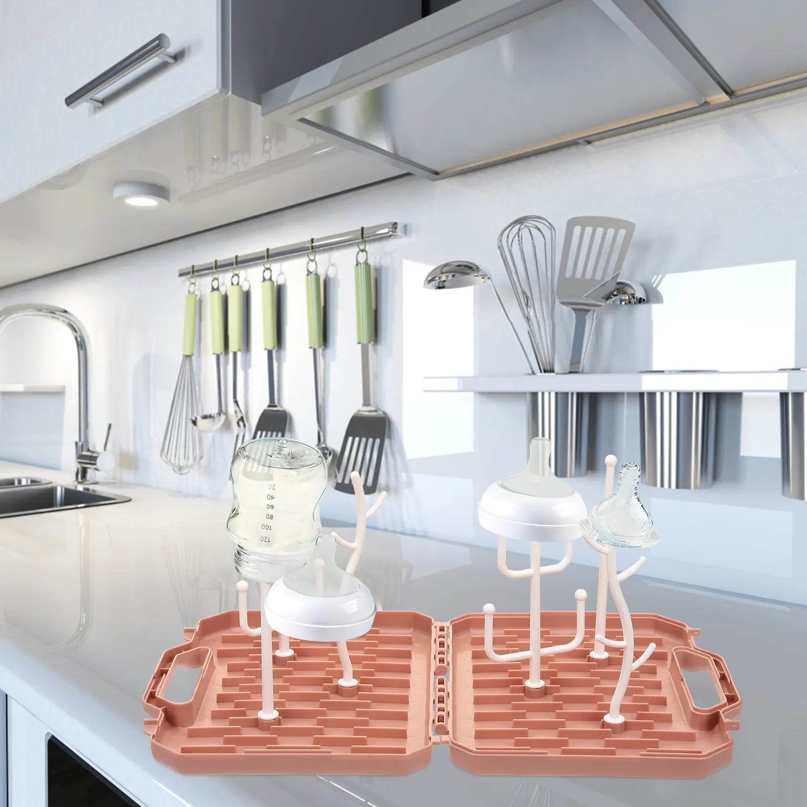 

1Set Baby Bottle Drying Box Portable Compact PP Drying Rack for Milk Bottles Pacifiers Cups Travel Kitchen Dish Tray Organizer