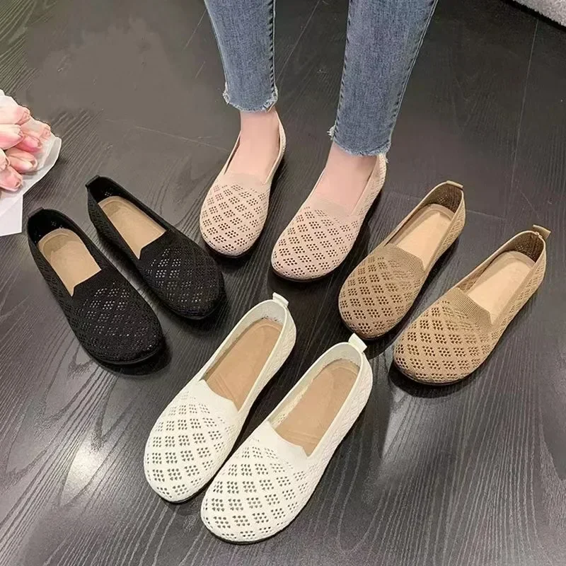 Summer Mesh Fabrics Breathable Flats Women Shoes Ventilate Lace Leisure Loafers Mom Shoes Comfort Casual Light Sneakers