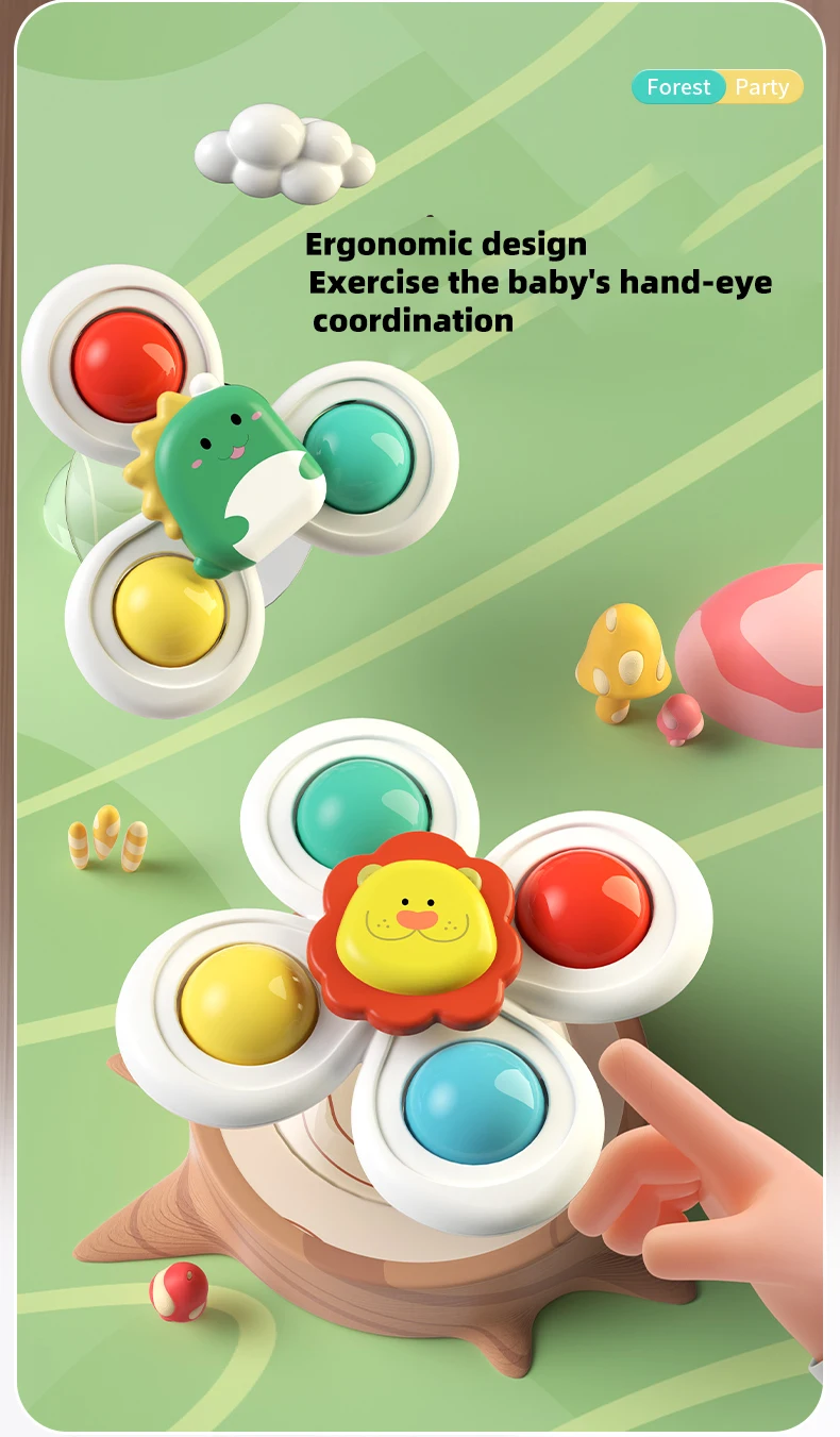 3PC Set Saugnapf Spinning Cartoon Tier Spinner Spielzeug Für Kinder Fenster Hohe Stuhl Tablett Bad Tisch Reise für kinder Geschenk – Detail 4