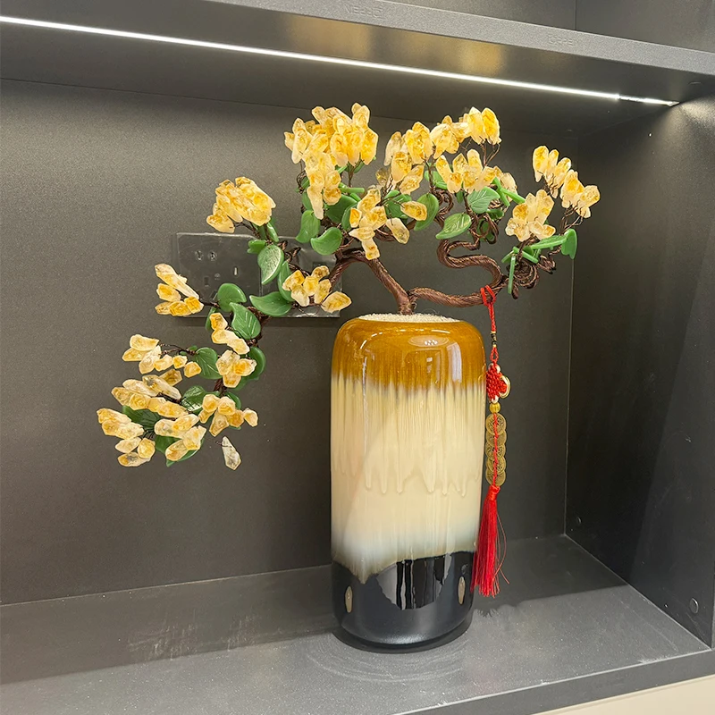 

Citrine Fortune Tree Potted Plant Ornaments Living Room Entrance Desktop TV Cabinet Ornaments House Moving