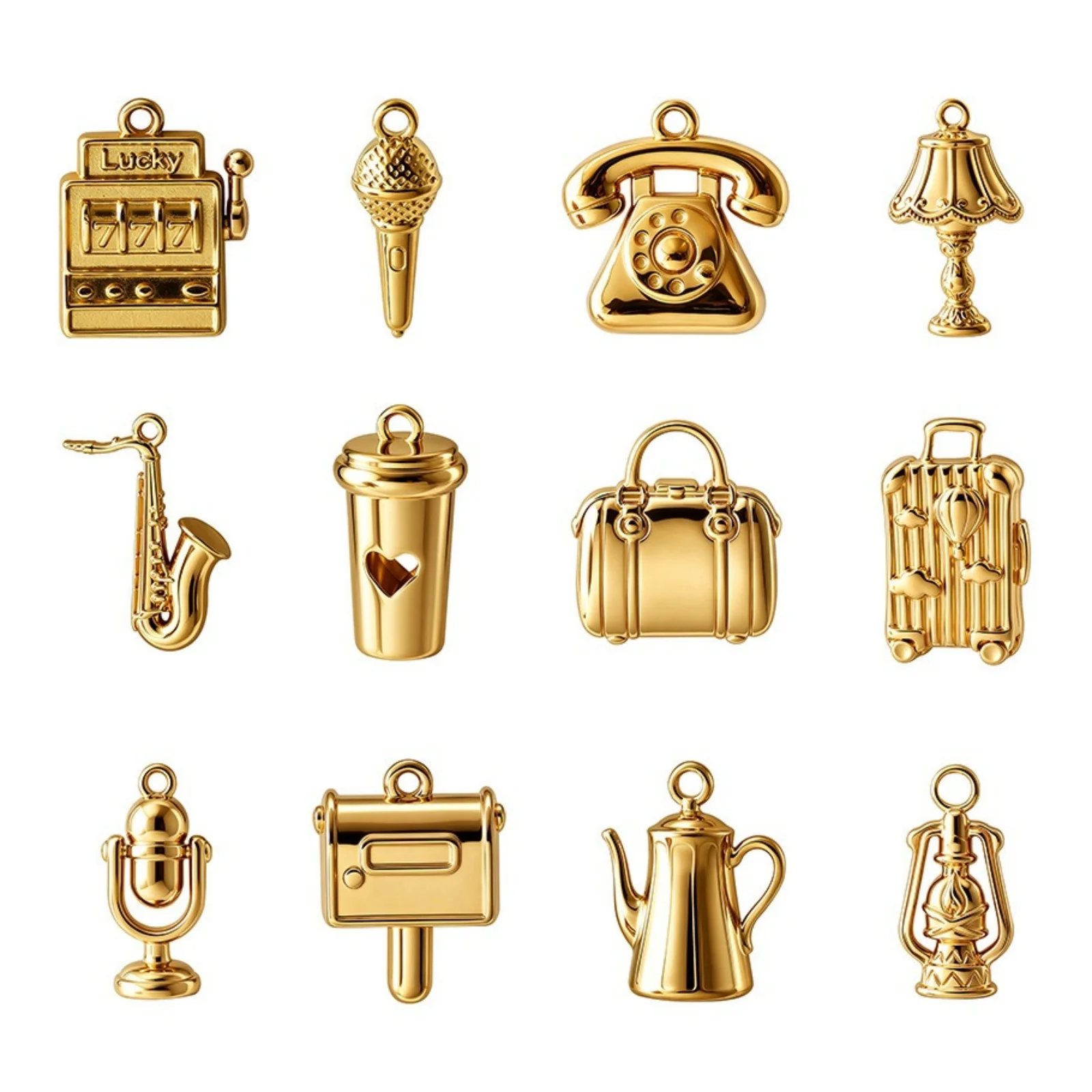 5 Pcs 316 Stainless Steel Charms 3d Handbag Suitcase Microphone Coffee Cup Pendants For DIY Necklace Jewelry Making Wholesale