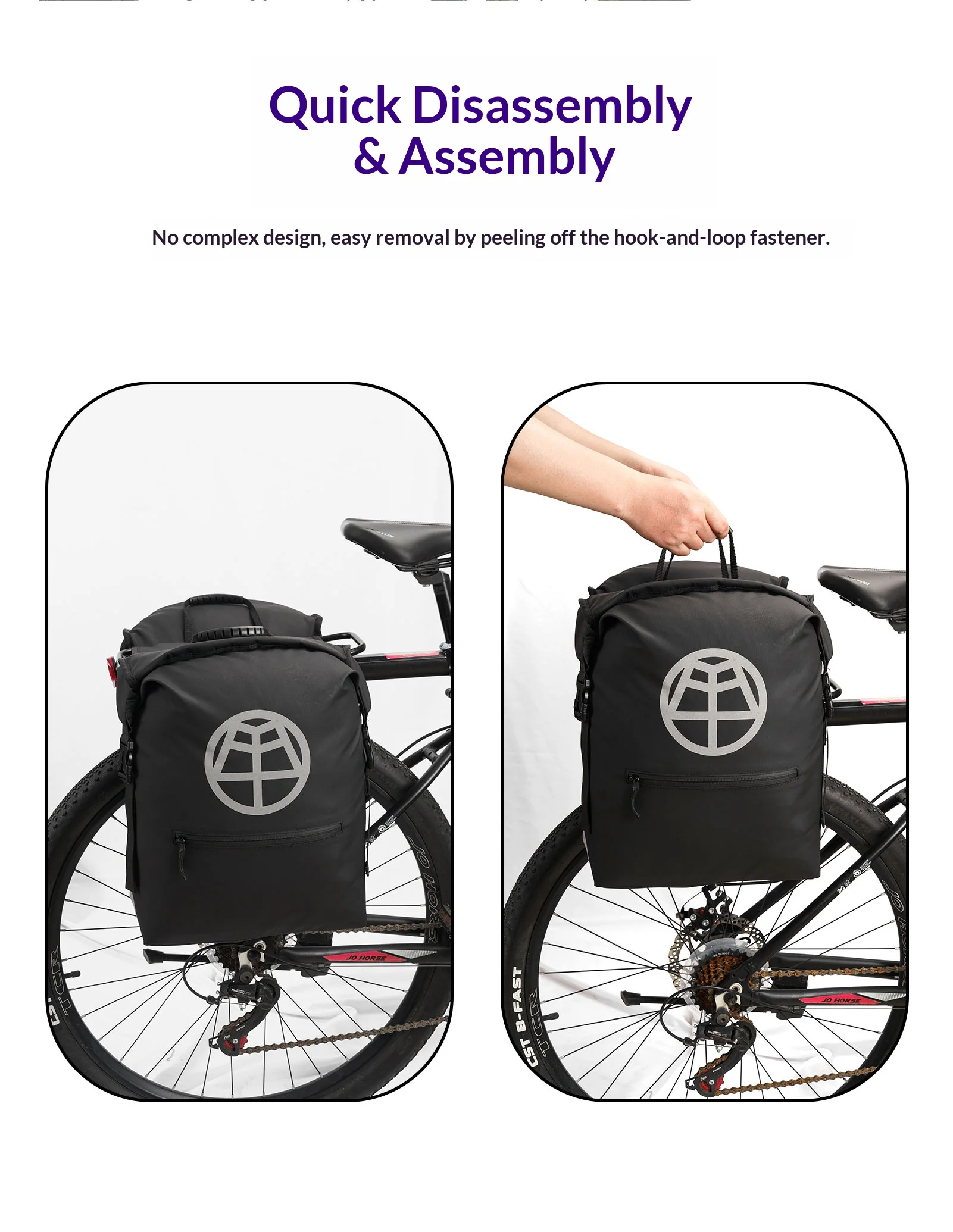 OFFBONDAGE Fahrradtaschen, 43,2 l, großes Fassungsvermögen, wasserdicht, doppelseitig, für MTB, Rennrad, Rücksitz, Kofferraumtasche, Fahrradzubehör – Detail 8