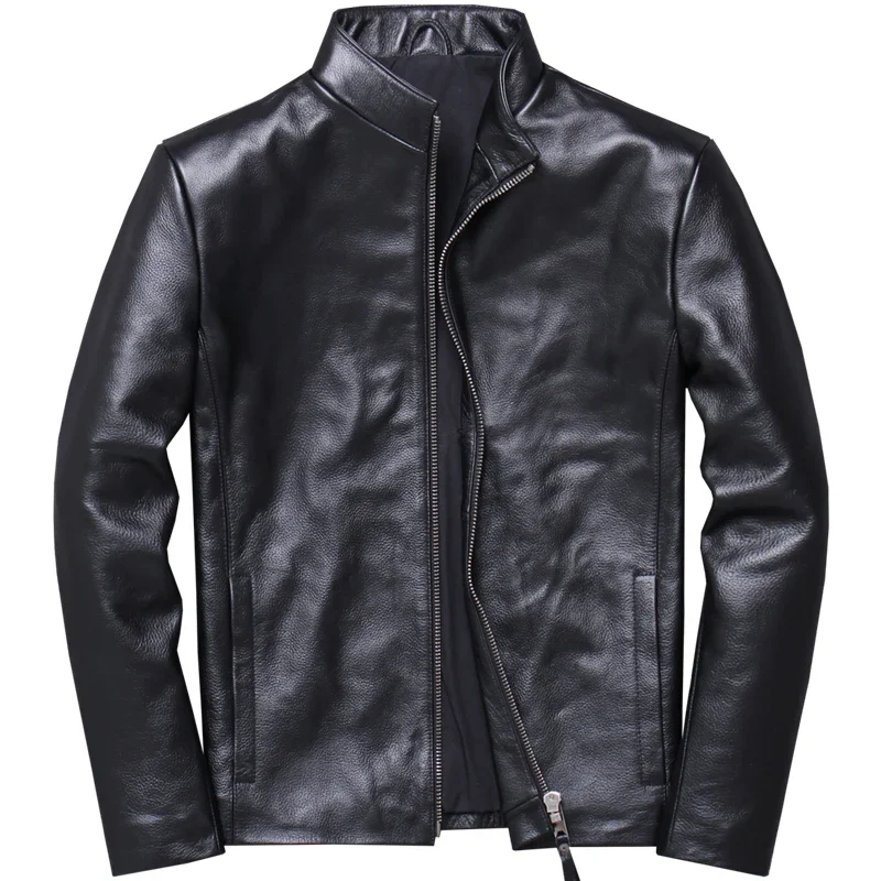 

2020 New Men's Genuine Leather Jacket Cowhide Spring Autumn Real Cow Leather Coat Plus Size Veste Cuir Homme V-1924