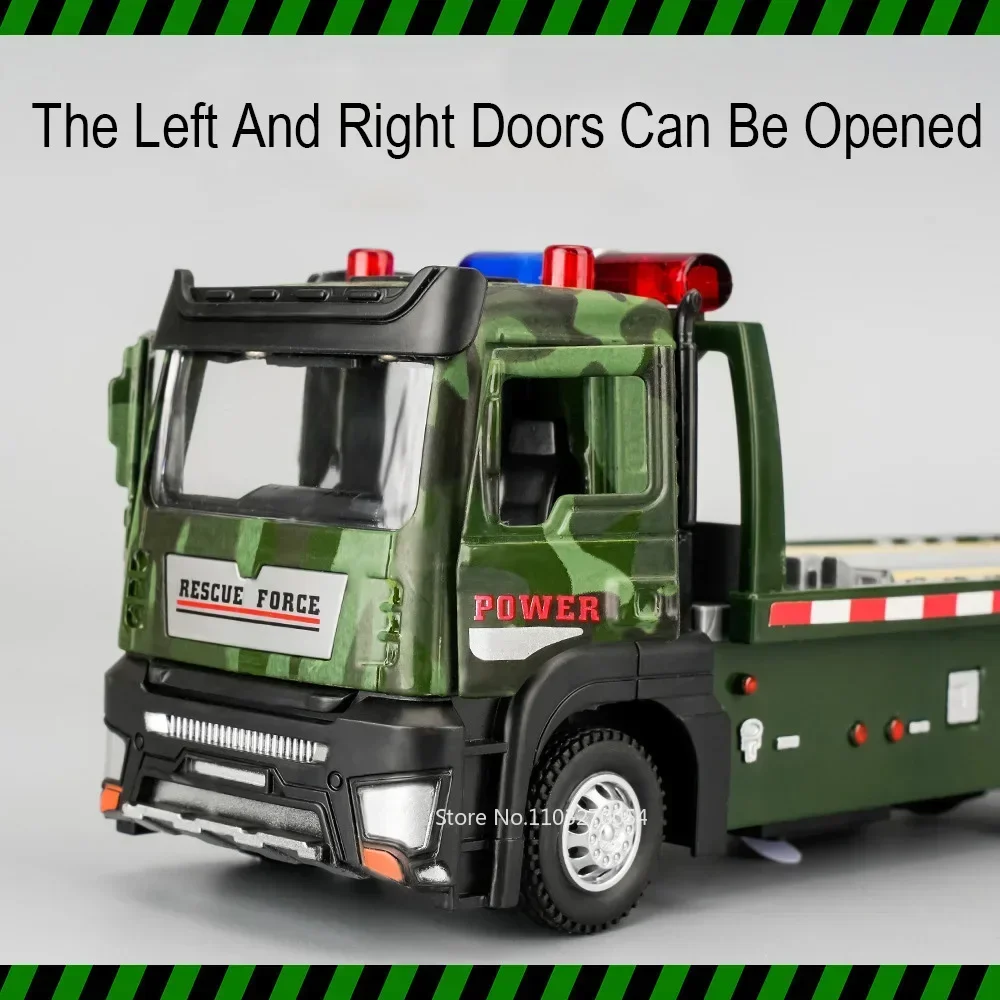 1:32 Militaire Tank Flatbed Trailer Model Speelgoed Auto Legering Diecast Transportvoertuig Geluid Licht Trek Deur Geopend Speelgoed Kid Gift