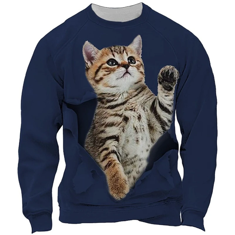 

New Funny Cat Sweatshirt Mens Clothes 3d Printed Sweater Men For Women Pullovers Unisex Tops Trendy Unisex Sweater Male Clothing