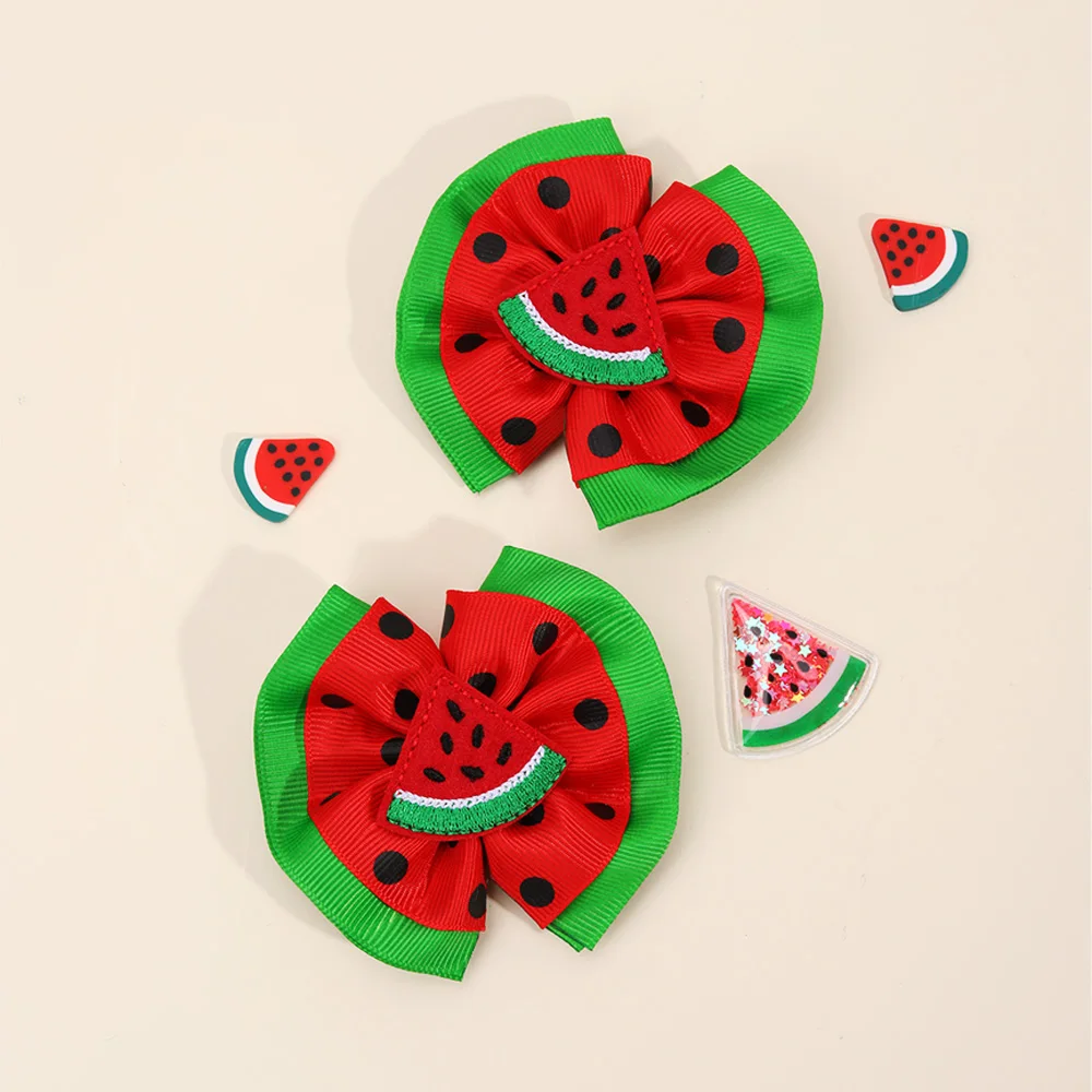 2pc Cute Watermelon Hair Bows Clips for Girls Dot Pattern Decor Hair Clips with Full Lined,Seaside Vacation Beach Girls Headwear