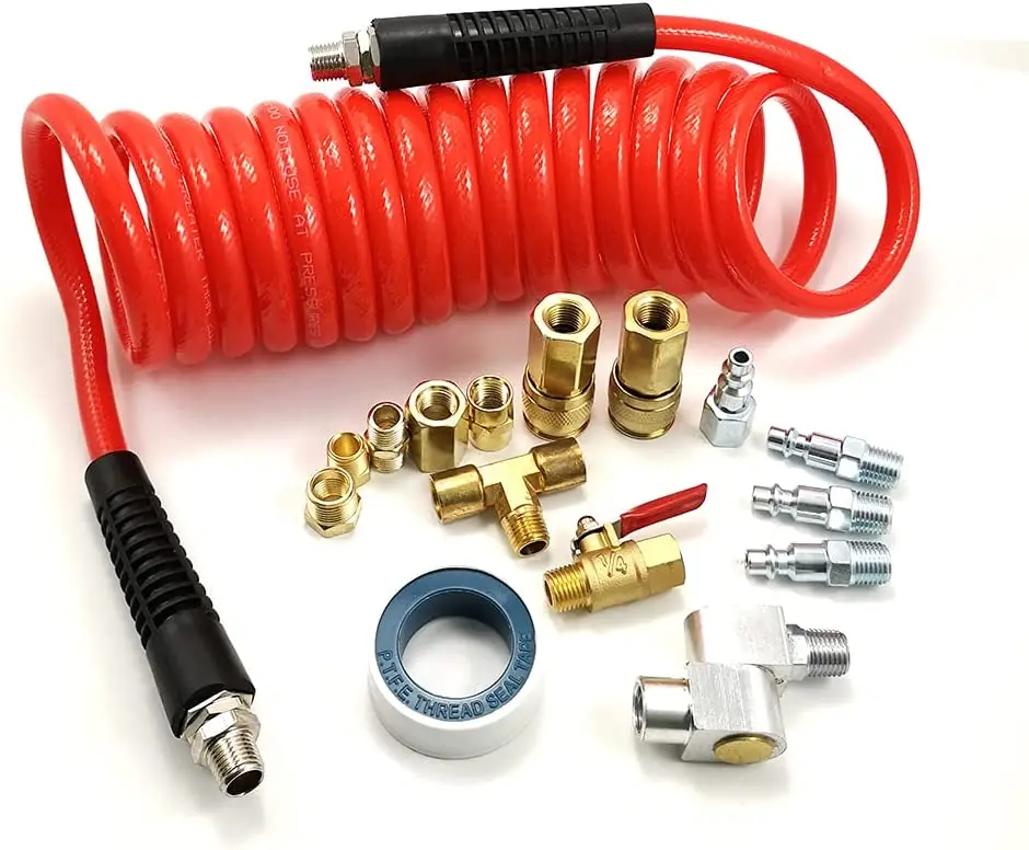 Dynamic Power 16-PC. Air Compressor Accessory Kit with 3/8" x 15 ft Coil Air Hose