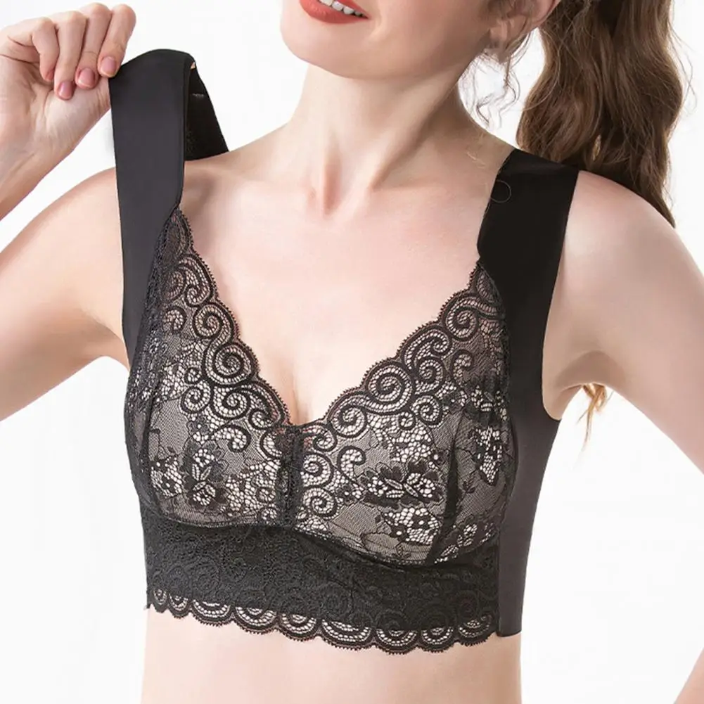 

M-4XL Large Size Seamless Bra Big Breasts Lace Wide Shoulder Strap Elastic Thin Padded No Wire Breast Support Push Up Women Bra