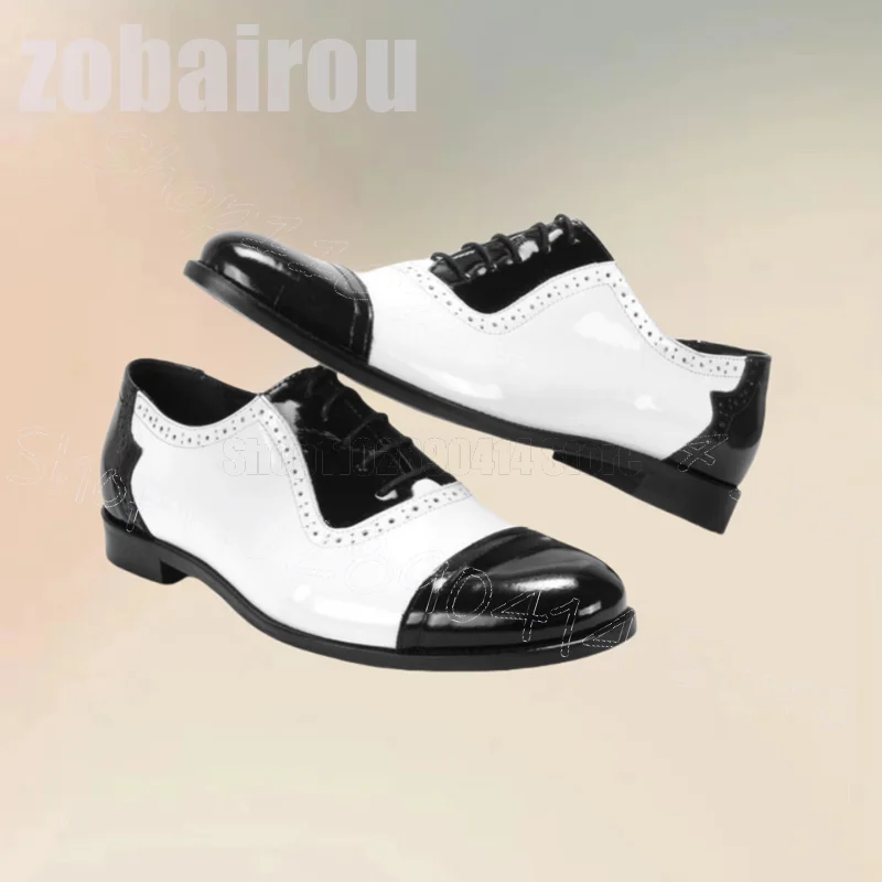 Black White Carving Design Strappy Round Toe Loafers Fashion Slip On Men Shoes Luxurious Handmade Party Banquet Men Dress Shoes