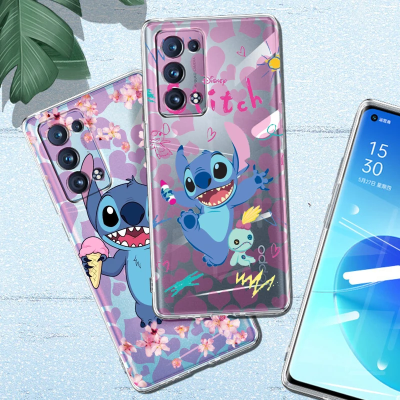 Disney Stitch Love Cartoon Phone Case For OPPO Find X5 X3 Neo Lite F21 Pro A96 A57 A74 A76 A72 A55 A54S A53 A16 A9 Transparent