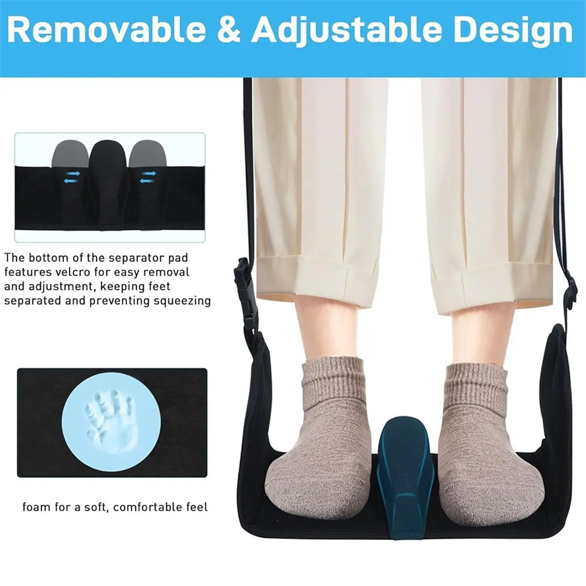 Airplane Foot Hammock, Foot Hammock for Travel with Ergonomic Removable Foot Divider Design, Airplane Foot Rest