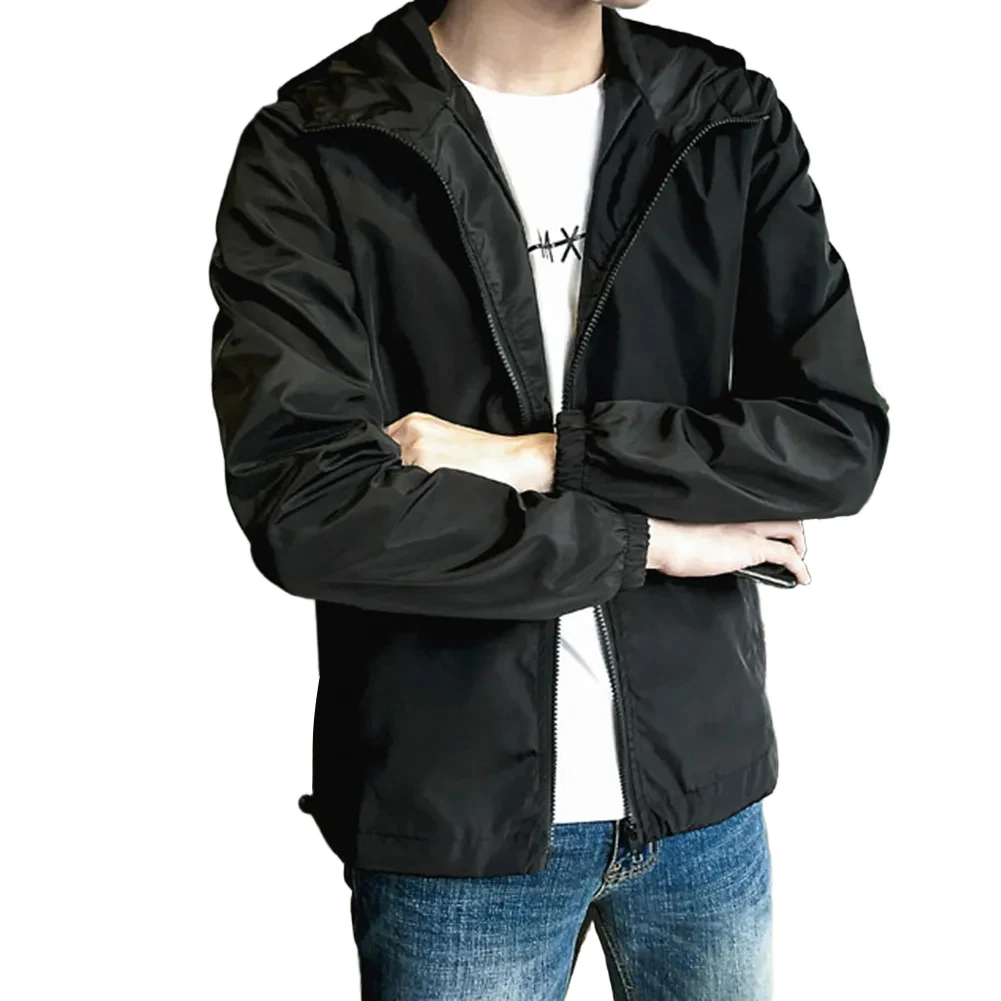 Casual Zipper Jacket Hoodie Zipper Coat White Outdoor Jacket Applicable For Men Hooded Neckline Suitable For Spring Loose Fit