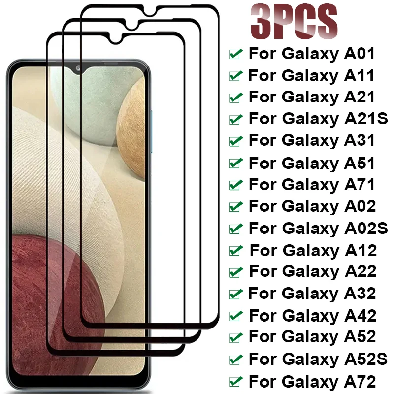 3Pcs Tempered Glass For Samsung Galaxy A32 A12 A22 A02S A42 A72 A52 A52S 5G Screen Protector A41 A11 A21 A21S A31 A51 A71 Glass