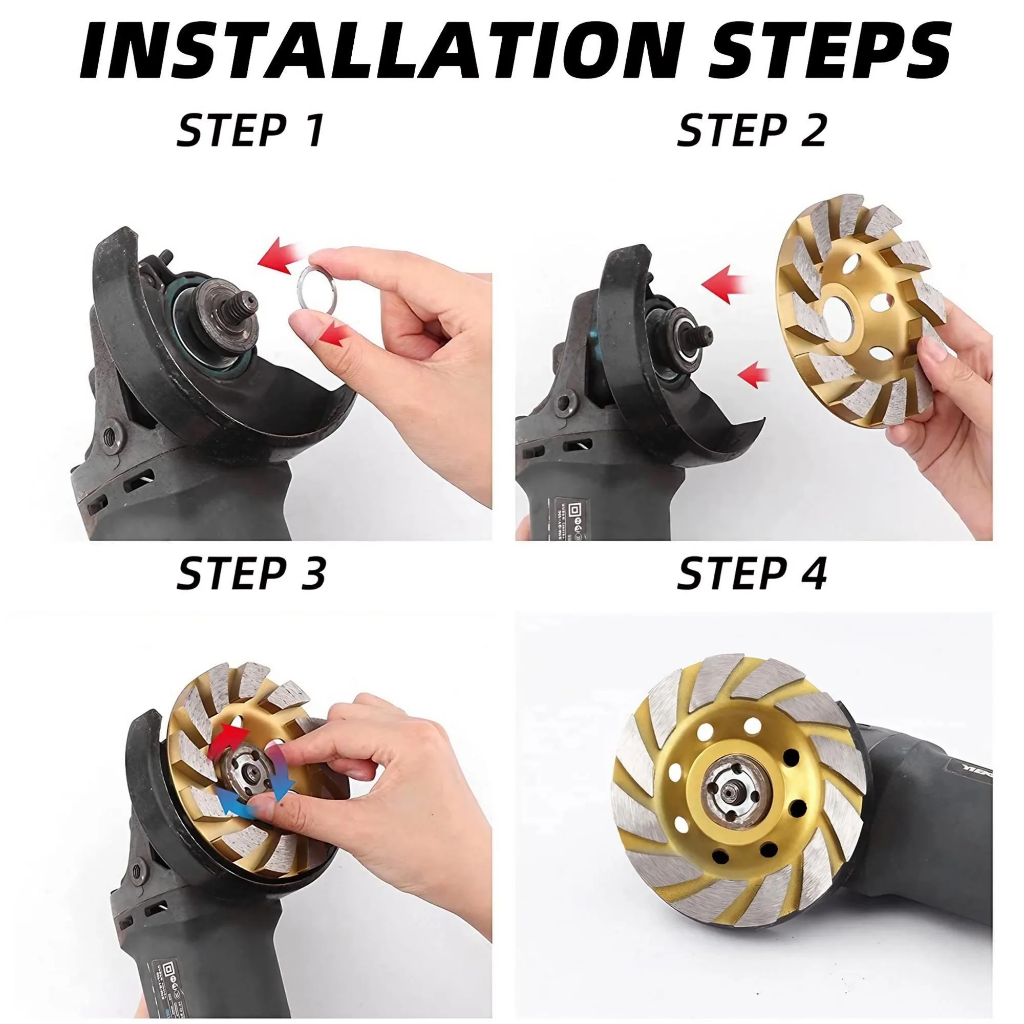 STONEGO 4 Inch Concrete Turbo Diamond Grinding Cup Wheel - 12 Segments, Heavy Duty Angle Grinder Disc