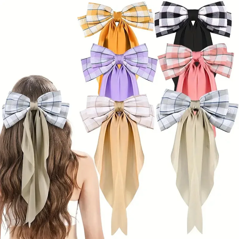 

Mori plaid bow spring clip small fresh hairpin cute top clip sweet hair accessories fashionable women's fashion headgear