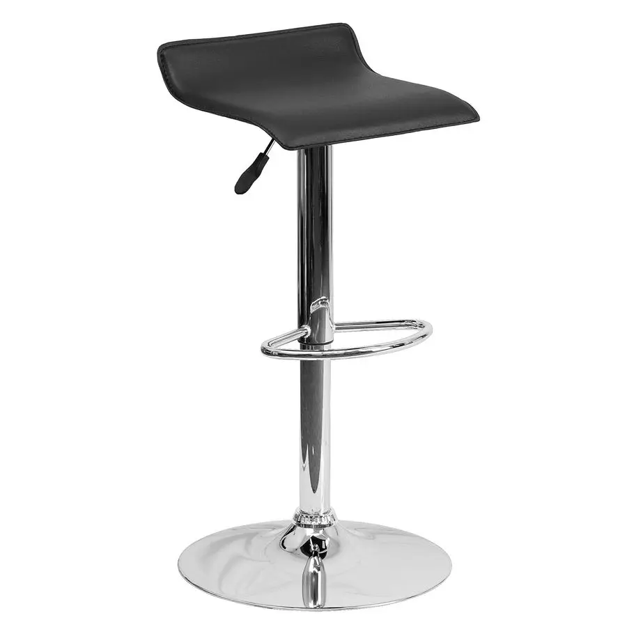 

Contemporary White Vinyl Adjustable Height Barstool with Solid Wave Seat and Chrome Base