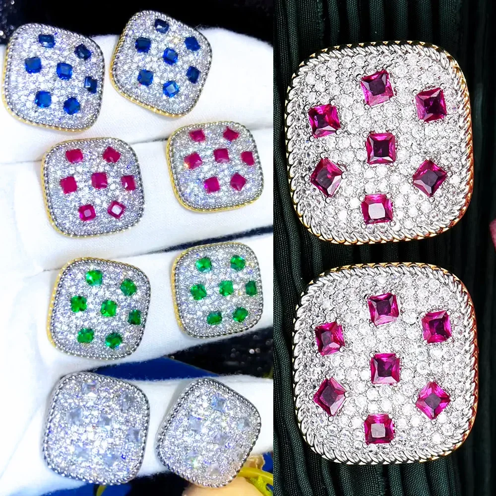 

Kellybola New Fashion Russian Square Stud Earrings For Women Bridal Wedding Jewelry Luxury Geometric High Quality Accessories