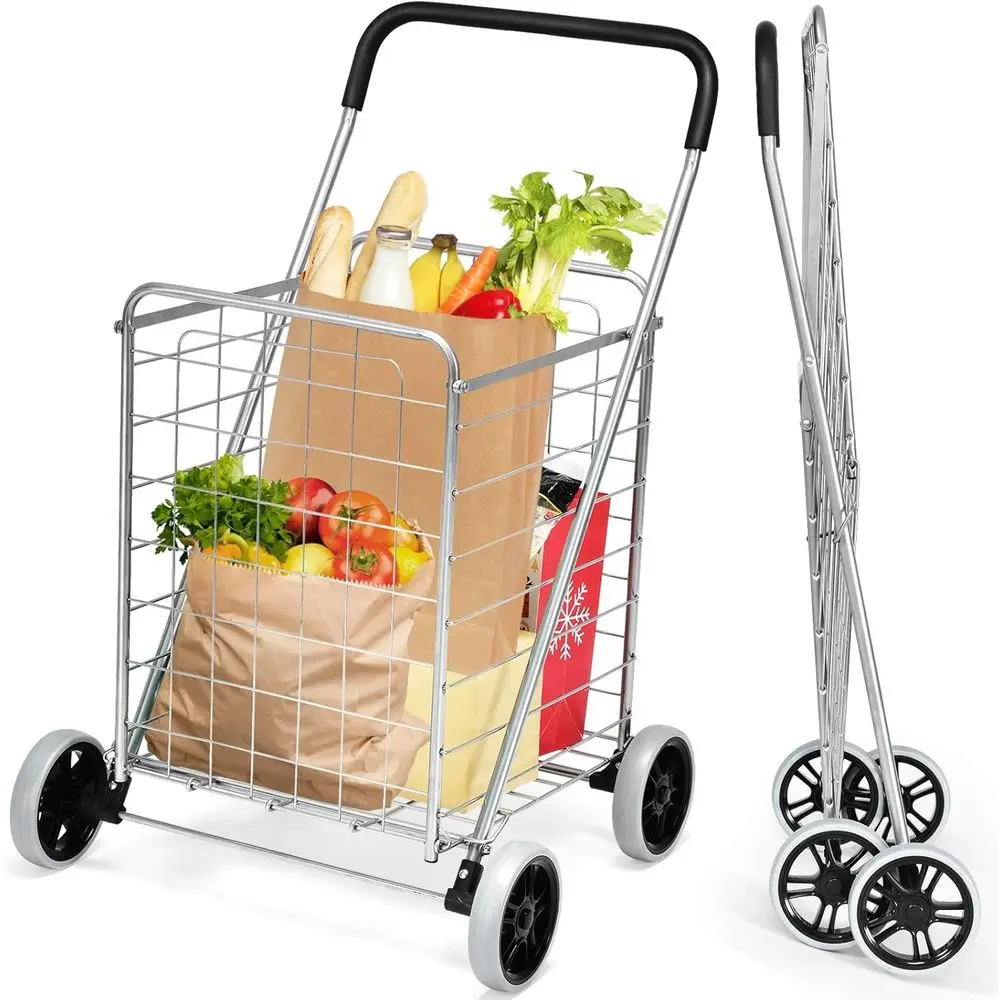 

Тележки для покупок или продуктов, Сверхпрочная складная тележка для покупок на колесах, Портативная складная тележка для продуктов, Легкая и прочная.