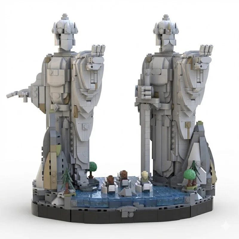 Rings Movie MOC Twin Stone Kings River Gate Guardians Ancient Fantasy Valley Scenery Block Model