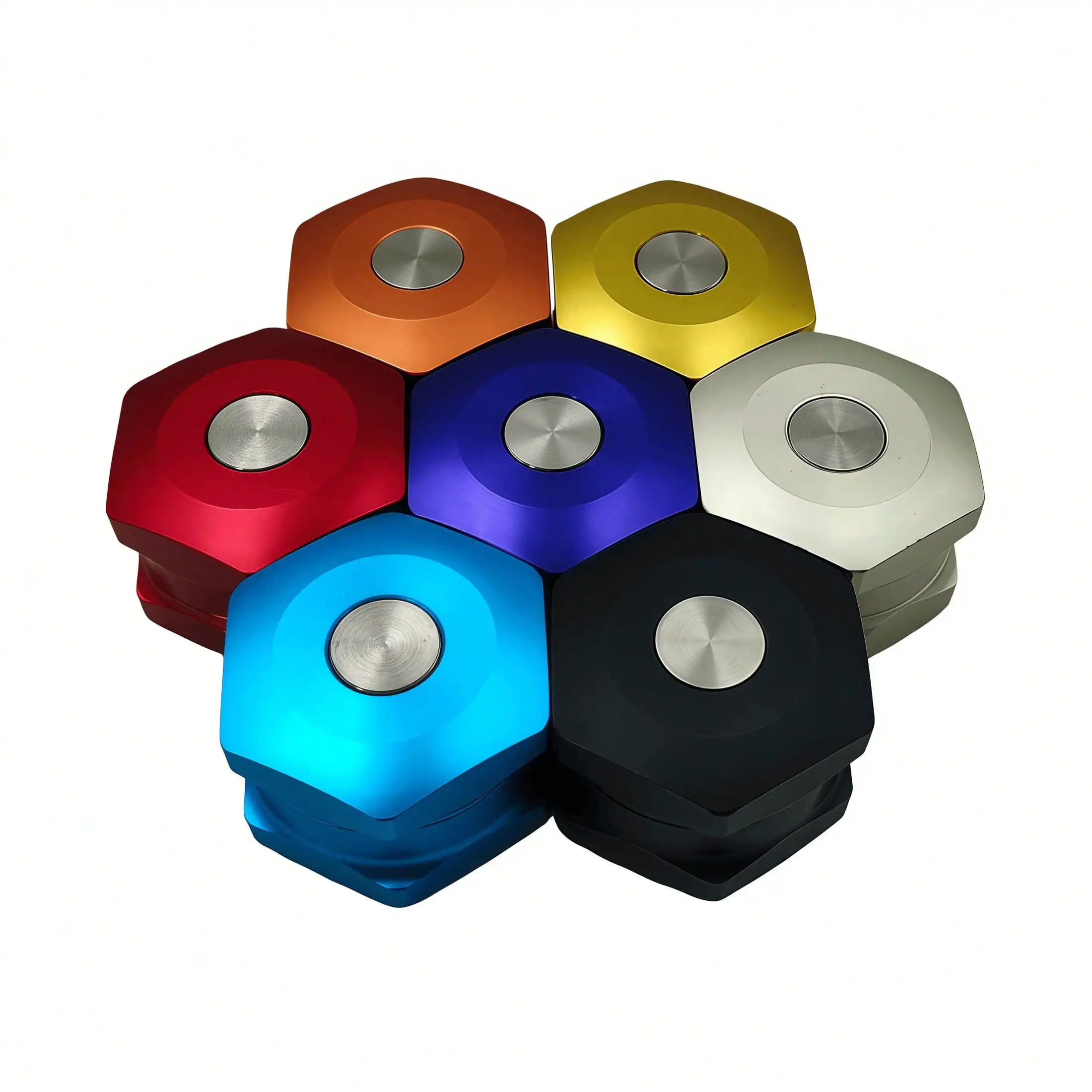 50mm 2-Layer Hexagonal Grinder with Push-Button Ejector System - Easy One-Click Release,  Metal Herb Grinder In 7 Colors