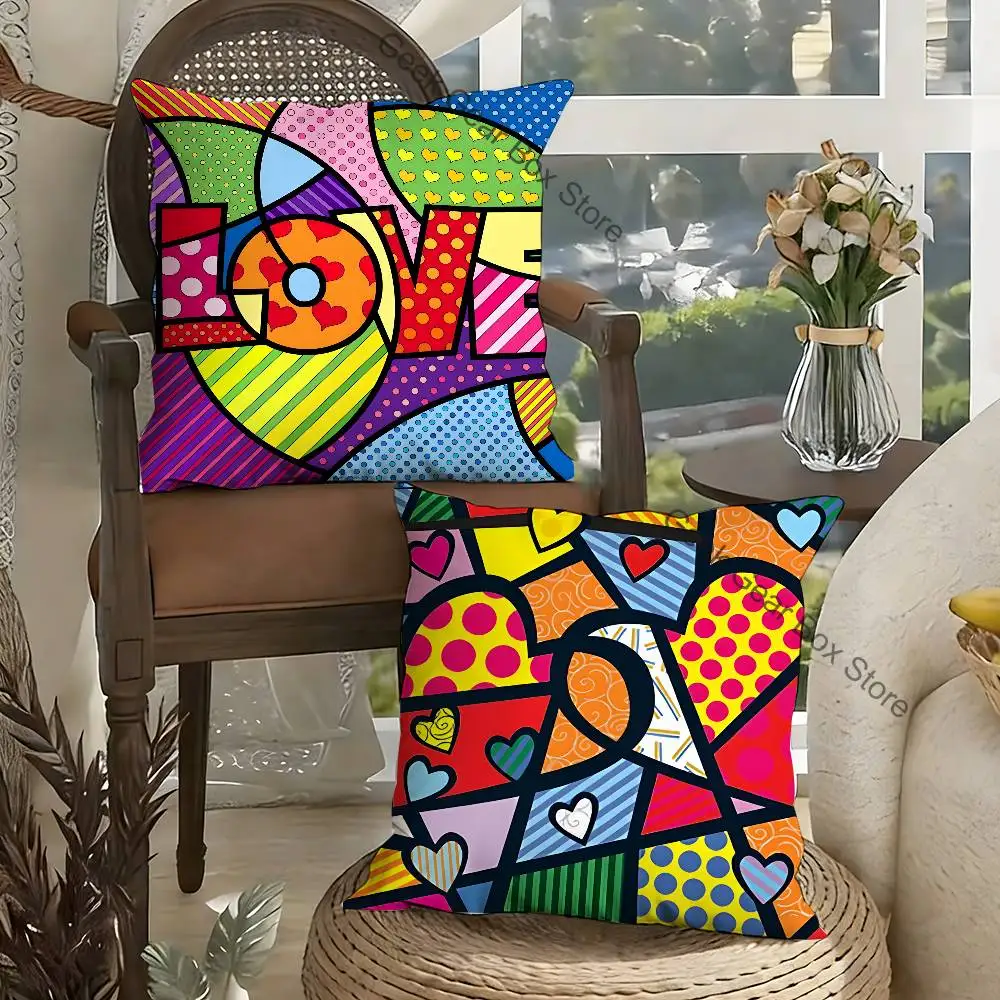 

B-BrittoES Happy Art Movement Pillow Case For Sofa Decor Car Office Room Printing Cushion Cover Decorations and Protector