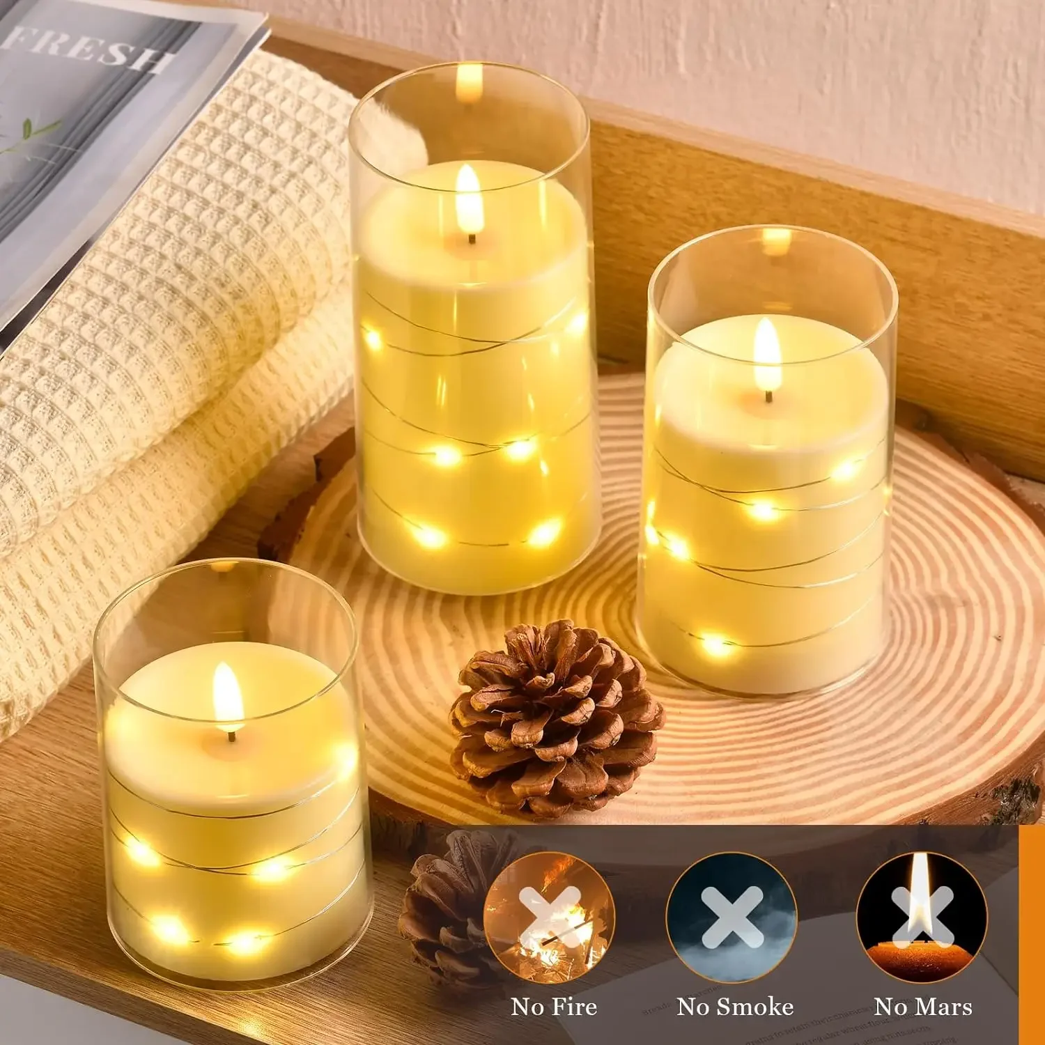 3pcs Flashing Flameless Led Electronic Candle Light Remote Battery-Power Acrylic Candle Lamp Romantic Wedding Christmas Decor