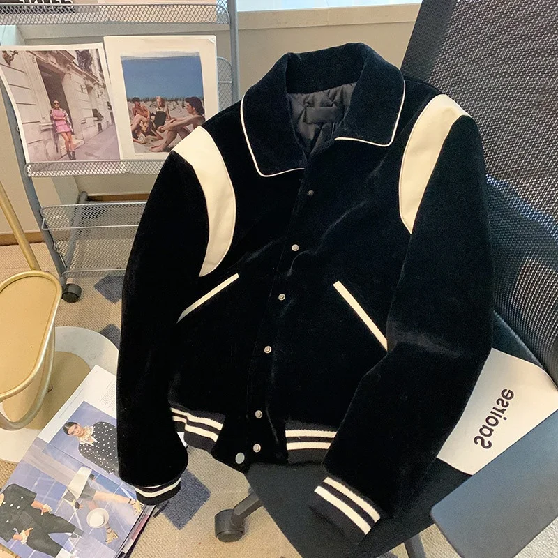 Chaqueta de béisbol de terciopelo ueso estilo americano para hombres y mujeres, ropa exterior hoada y adeazante, ropa e...
