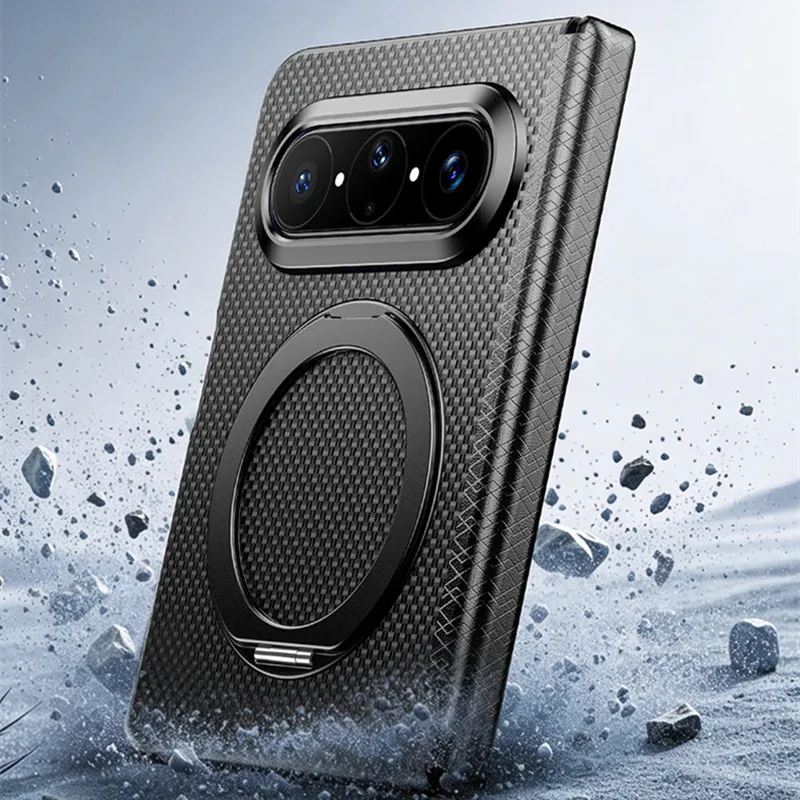 Genuine Aramid Carbon Fiber Case for Huawei Pura X Max PuraXMax Matte Woven Hard Hinge Full Edge Cover 360 Metal Ring Holder